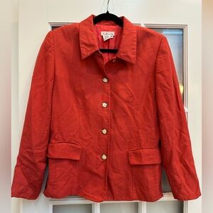 Vintage Talbots Red Orange Linen Button Down Blazer Jacket Women’s Size 10 Med